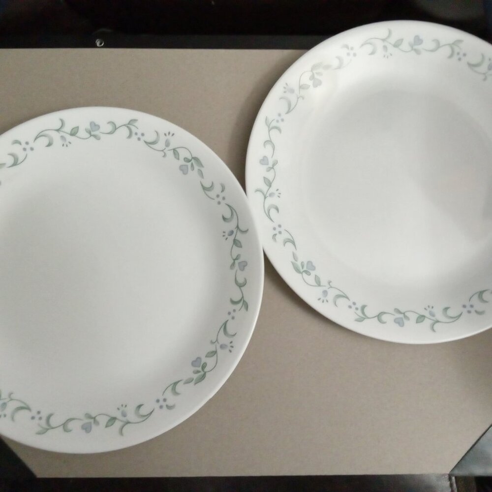 2 Corelle Dinner Plate Country Cottage Blue Hearts & Green Leaves 10--1/4"